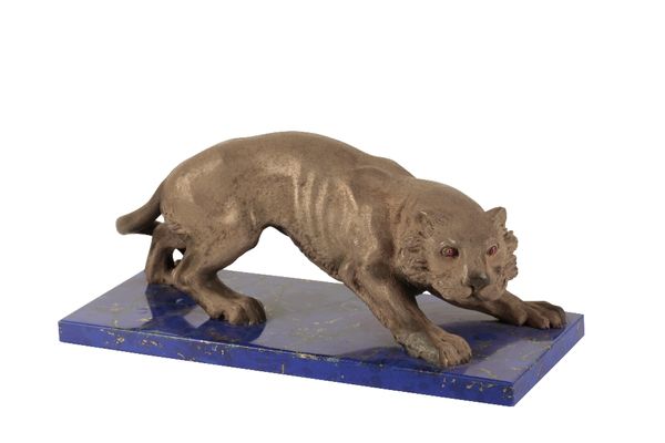 RUSSIAN SILVERED METAL AND LAPIS LAZULI MODEL OF A TIGER