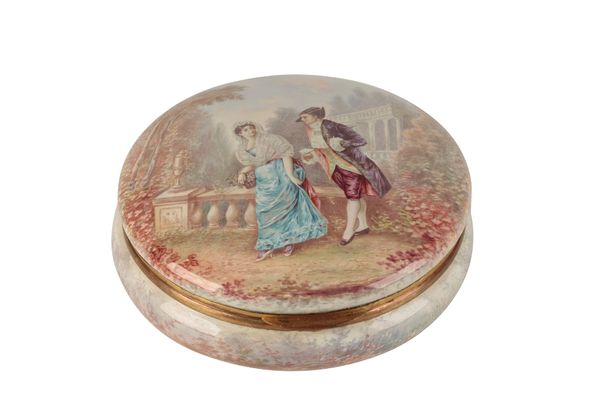 A FRENCH ENAMEL CIRCULAR BOX