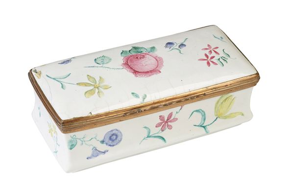 FRENCH ENAMEL AND SILVER MOUNTED SNUFF BOX, 18TH CENTURY