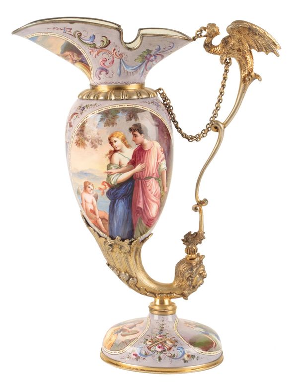 AUSTRIAN SILVER AND ENAMEL EWER