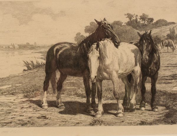 OTTO WEBER (1832-1888) 'Horses by River'