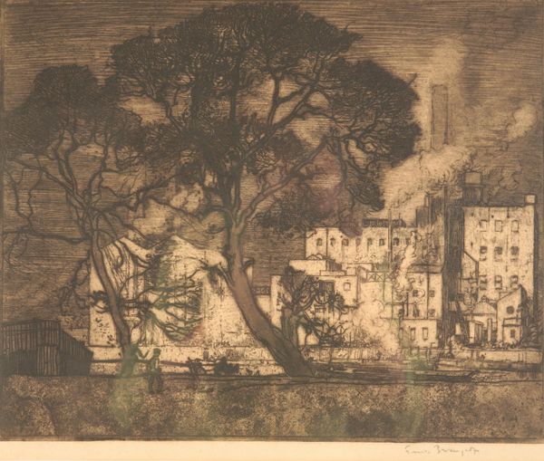 •SIR FRANK BRANGWYN (1867-1956) 'Trees and Factory, Hammersmith' 