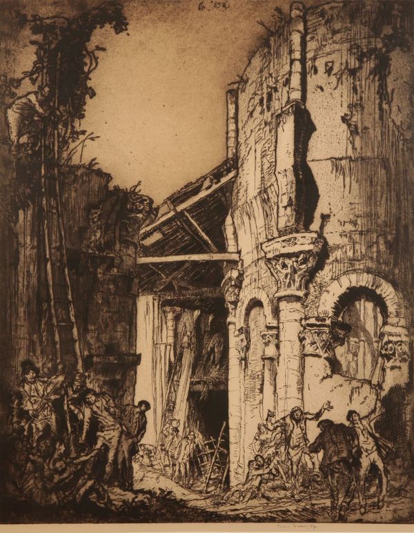 •SIR FRANK BRANGWYN (1867-1956) 'St Leonard's Abbey, near Tours' 