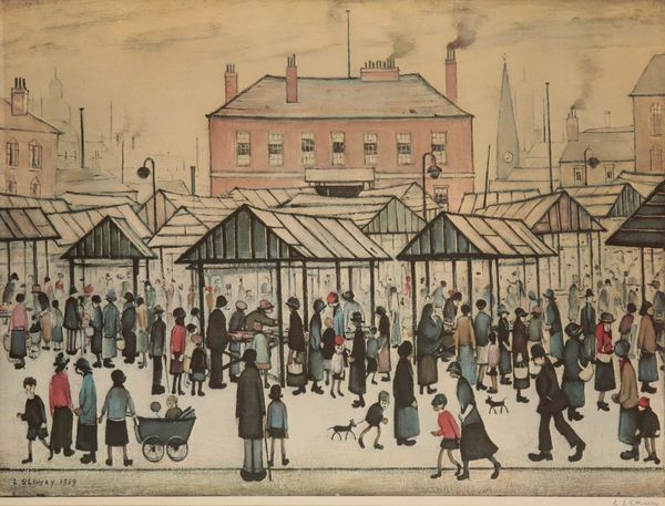 •LAURENCE STEPHEN LOWRY (1887-1976) 'Market Scene in a Northern Town'