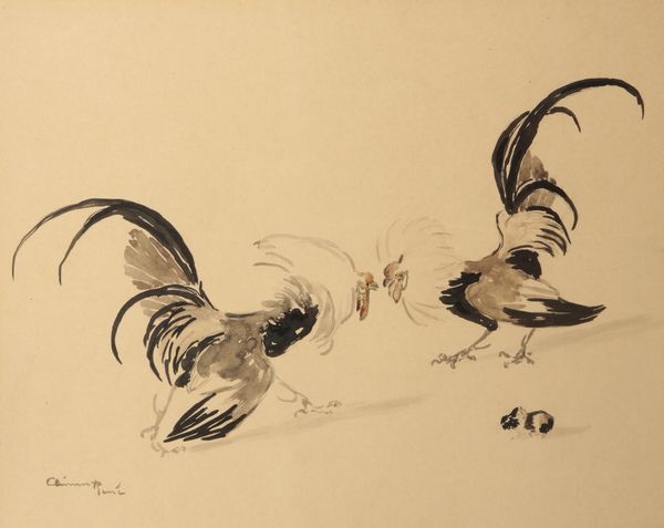 FRENCH SCHOOL 20th century A Japanese style study of a pair of fighting cocks