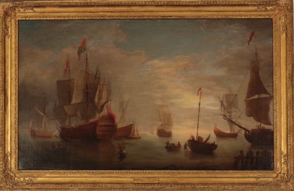 ASCRIBED TO PETER MONAMY (1681-1749) The Royal George and other shipping in coastal waters at sunset