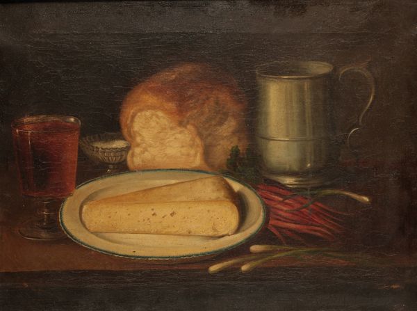 NAIVE SCHOOL, 19th century A pair of still life studies of food on table tops