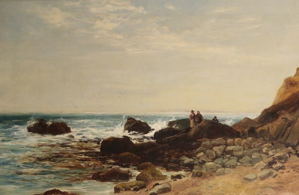 EDMUND MORISON WIMPERIS (1835-1900) Figures walking over rocks at the coast