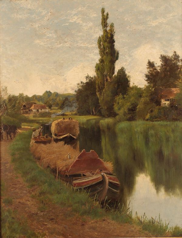 JOHN CLAYTON-ADAMS (1840-1906) A river or canal landscape