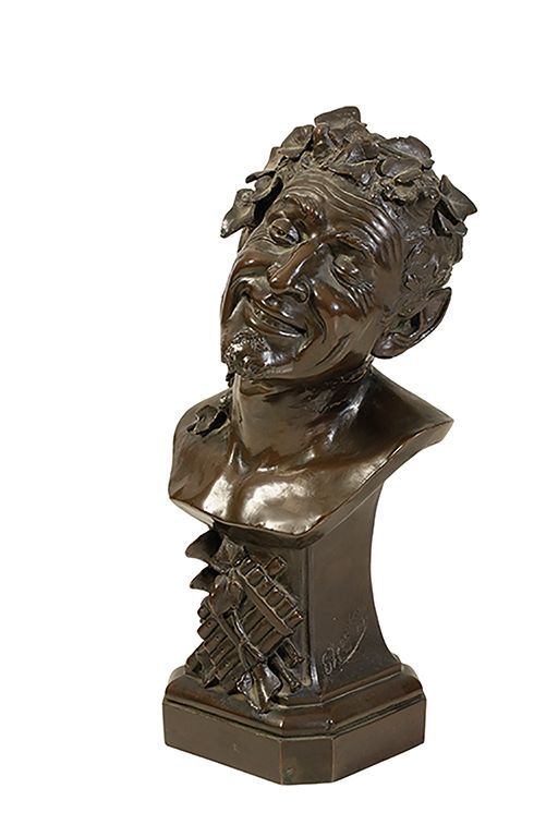 BRONZED BUST OF PAN, CIRCA 1900, with head tilted to one side and with a joyous expression