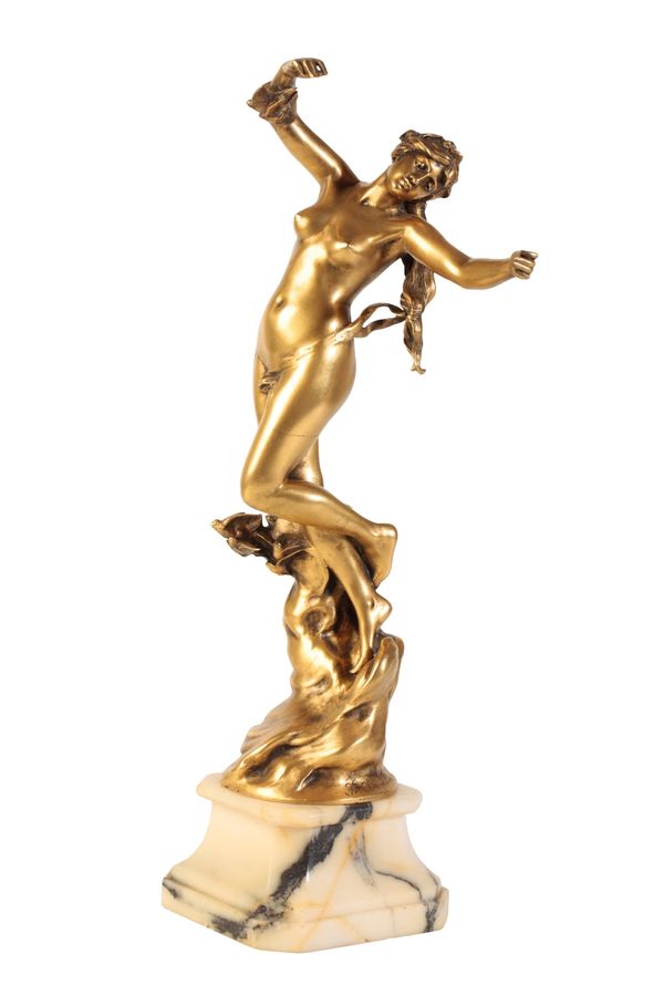 FRENCH GILT BRONZE FIGURE OF A NYMPH, ENTITLED 'ADIEUX AUX HIRONDELLE'