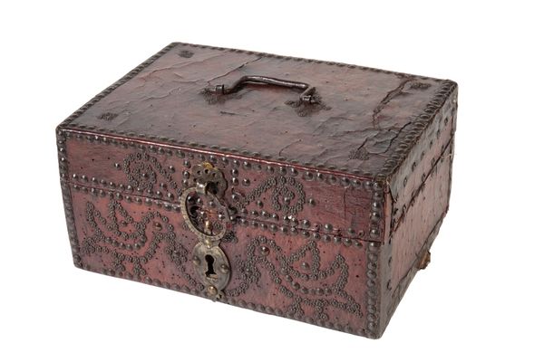 RARE 17TH CENTURY STUDDED LEATHER BOX