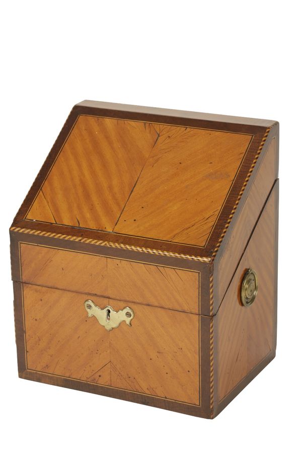 VICTORIAN SATINWOOD AND MAHOGANY INLAID STATIONERY BOX