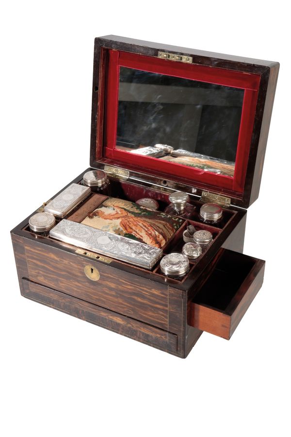 VICTORIAN COROMANDEL WOOD TRAVELLING VANITY CASE