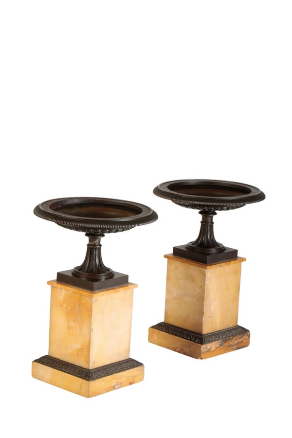 PAIR OF NEO CLASSICAL STYLE BRONZE AND SIENNA MARBLE TAZZAS