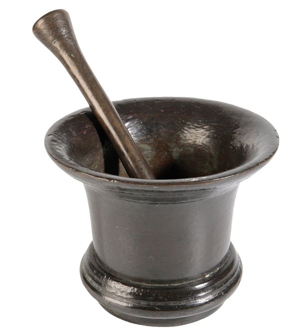 LARGE BRONZE PESTLE AND MORTAR