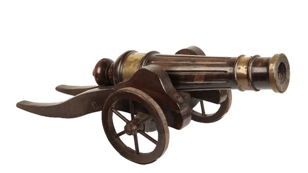 BRASS BOUND WALNUT AND OAK MODEL CANNON