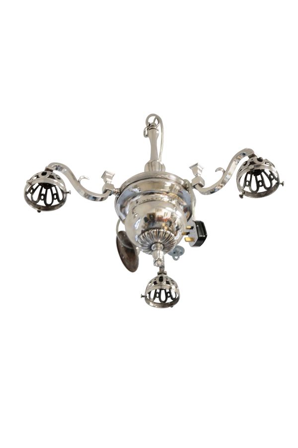 SILVER PLATED THREE LIGHT CHANDELIER