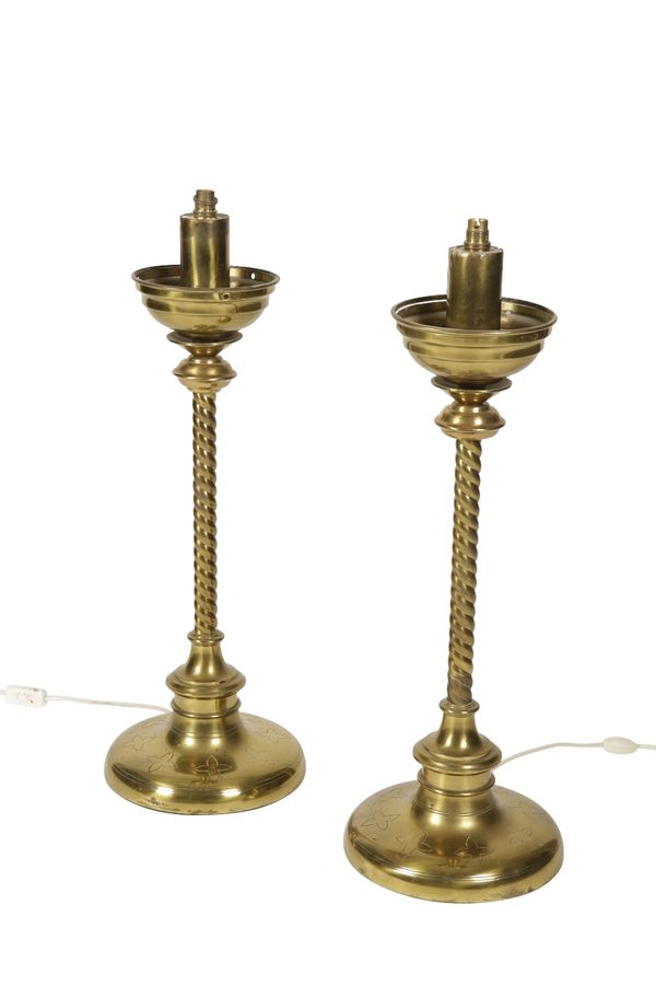 PAIR VICTORIAN STYLE BRASS TABLE LAMPS