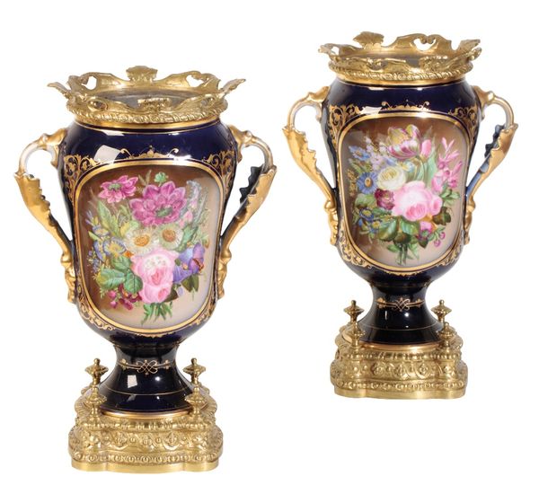 PAIR OF PARIS PORCELAIN AND GILT METAL MOUNTED VASES