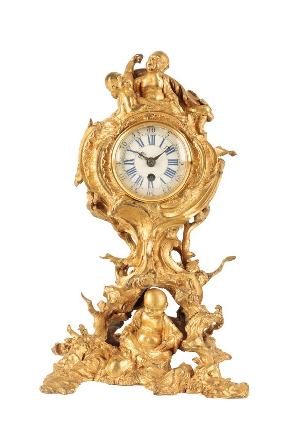 FRENCH LOUIS XV STYLE GILT BRONZE MANTLE CLOCK, 19TH CENTURY