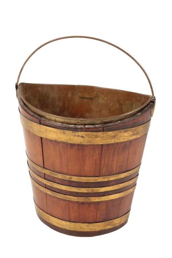 GEORGE III MAHOGANY OVAL BRASS-BOUND PEAT BUCKET