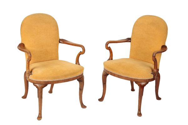 SET OF SIX GEORGE II STYLE WALNUT ARMCHAIRS