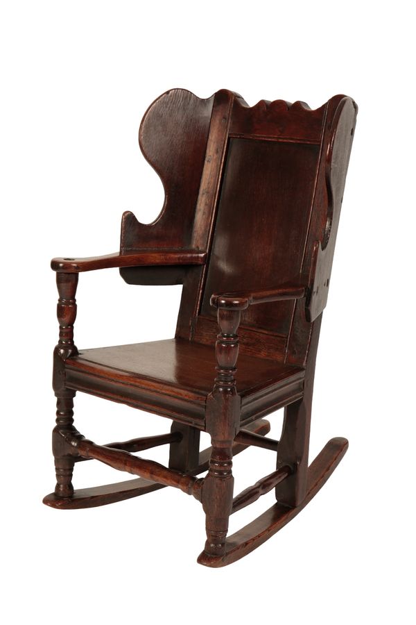 RARE GEORGE II OAK CHILD'S LAMBING ROCKING CHAIR