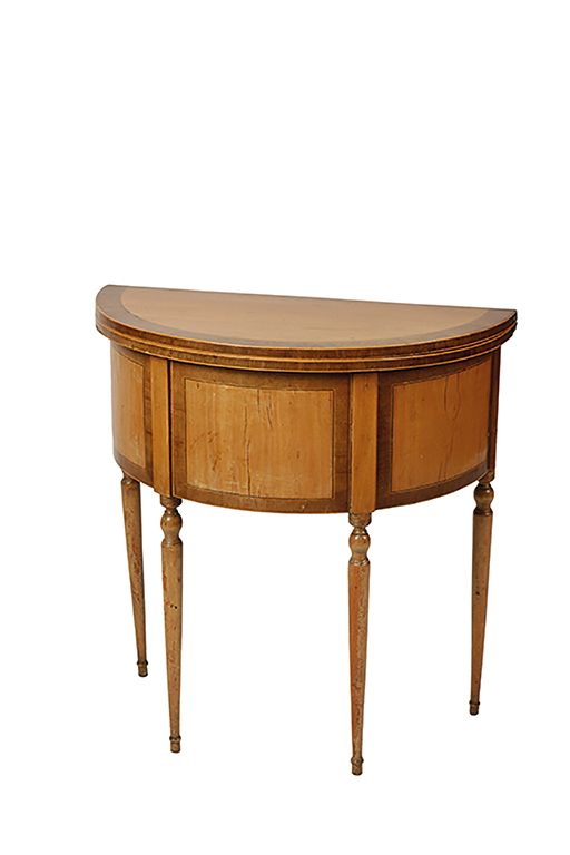 A GEORGE III STYLE SATINWOOD DEMI-LUNE COMMODE