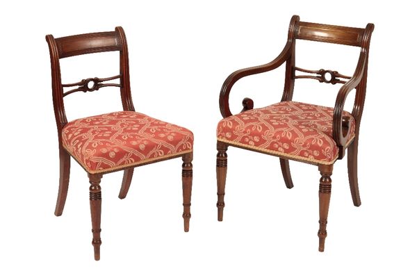 SET OF SIX VICTORIAN MAHOGANY DINING CHAIRS AND TWO CARVERS