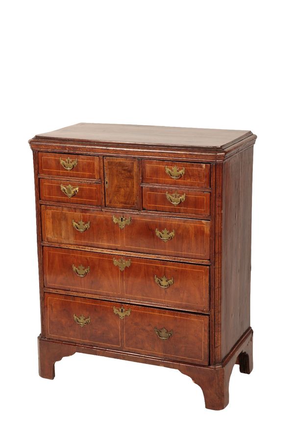 GEORGE II WALNUT CROSSBANDED CHEST OF DRAWERS