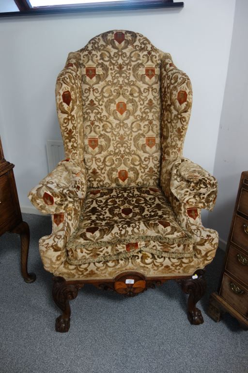 GEORGE II STYLE WALNUT WING ARMCHAIR