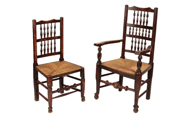 SET OF TWELVE FRUITWOOD AND ELM SPINDLE BACK CHAIRS