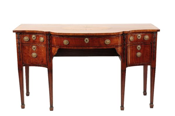 GEORGE III SHERATON STYLE MAHOGANY BOW FRONT SIDEBOARD