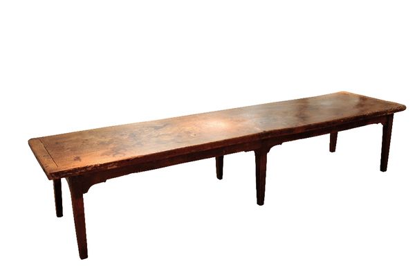 EXCEPTIONAL FIGURED ELM FARMHOUSE REFECTORY TABLE