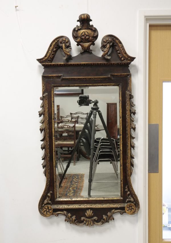 GEORGE II STYLE MAHOGANY AND GILTWOOD WALL MIRROR