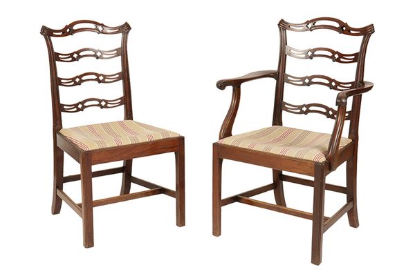 SET OF EIGHT GEORGE III MAHOGANY STYLE DINING CHAIRS