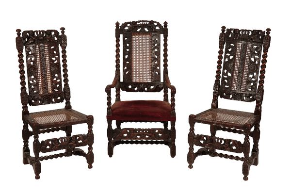 SET OF EIGHT CHARLES II STYLE OAK DINING CHAIRS