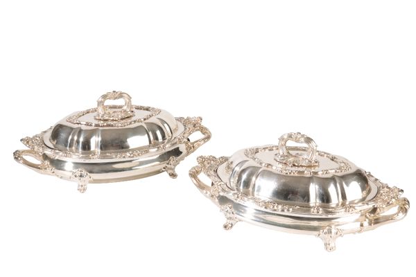 PAIR OF SILVER PLATED TUREENS AND COVERS
