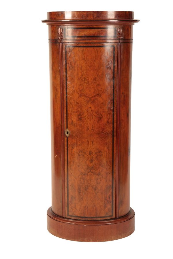 BURR WALNUT AND EBONY INLAID BIEDERMEIER PILLAR CUPBOARD