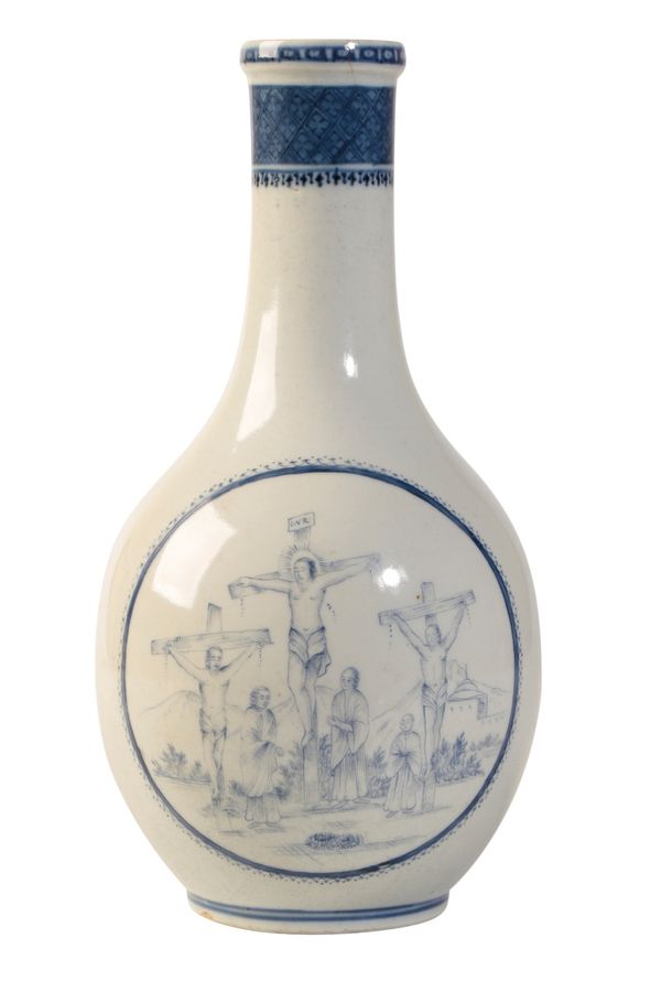 RARE EXPORT RELIGIOUS-SUBJECT BLUE AND WHITE VASE