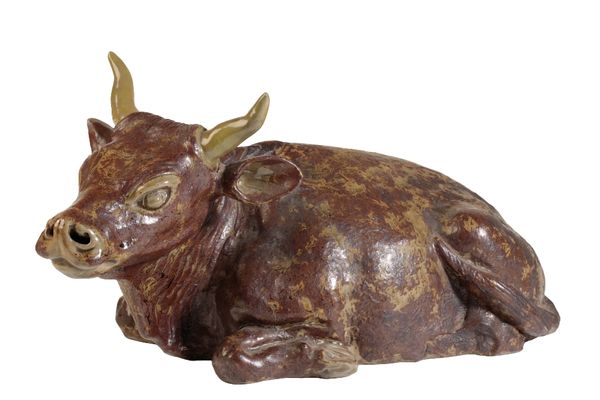 LARGE GLAZED-POTTERY FIGURE OF A WATER BUFFALO