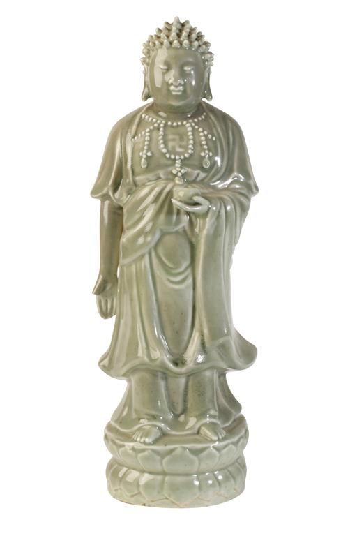 CELADON-GLAZE FIGURE OF A STANDING BUDDHA