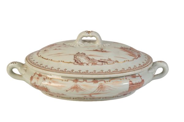 RARE EXPORT PORCELAIN OVAL TUREEN AND COVER