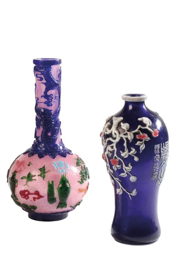 PEKING GLASS SIX COLOUR OVERLAY GLASS BOTTLE VASE