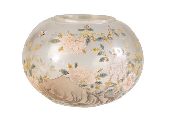 FINE PEKING PAINTED 'LOTUS' BRUSH WASHER