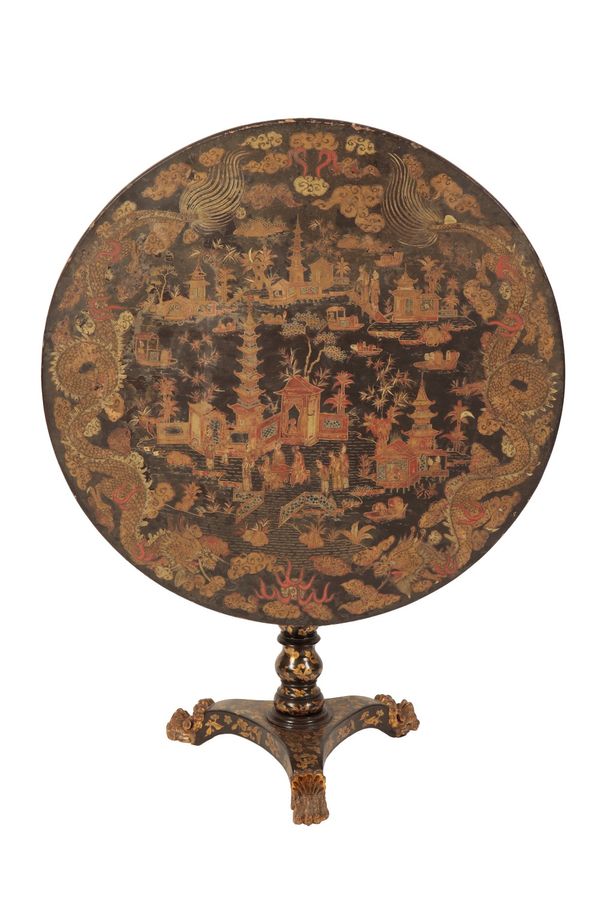 LACQUERED CHINOISERIE TILT-TOP OCCASIONAL TABLE