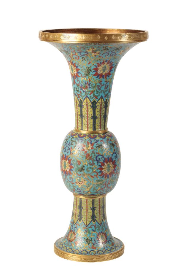 IMPRESSIVE CLOISONNE GU FORM VASE