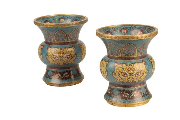 PAIR OF CLOISONNE GU FORM VASES