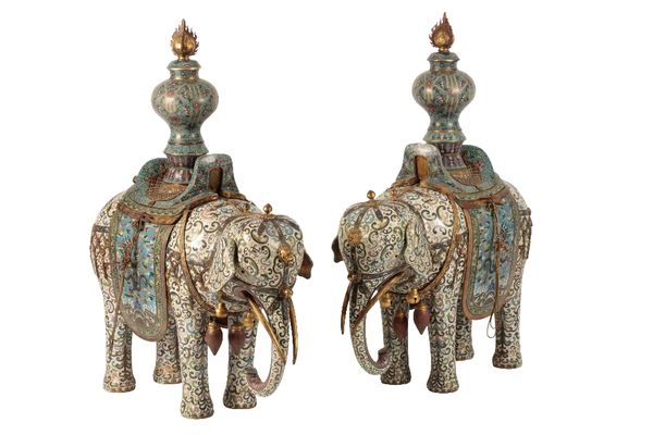 LARGE PAIR OF CAPARISONED CLOISONNE ELEPHANTS